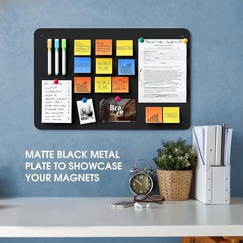 MaxGear Magnetic Board for Wall 17.5" x 11.4" Black Metal Magnet Board | Magnetic Bulletin Board Travel Wall Metal Board For Magnets Display Notes, Photos, and More, With Dual Lock Tape and Screws thumbnail 6
