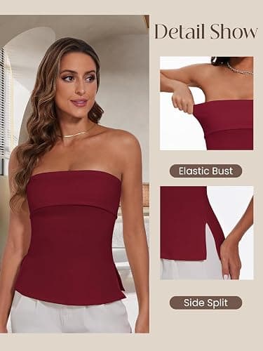 Strapless Tube Tops for Women Backless Going Out Bandeau Top Sexy Trendy Off Shoulder Side Split Summer Bustier Tops thumbnail 2