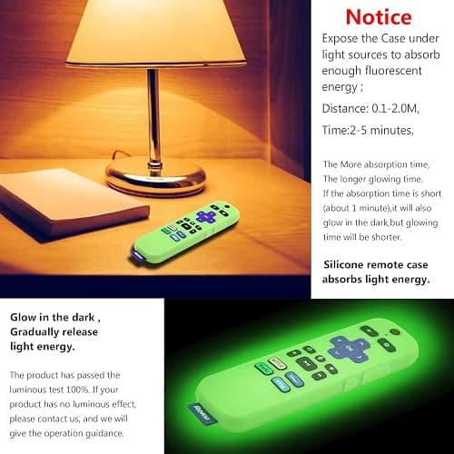 [2 Pack] Remote Cover (Glow in The Dark) Compatible with Roku Voice Remote, Pinowu Anti Slip Silicone Cover Compatible with Roku Players and Roku TVS Voice Remote (Green and Blue) thumbnail 2