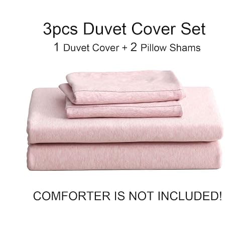 PURE ERA Jersey Knit Duvet Cover Set 100% T-Shirt Cotton Super Soft Comfy 3pc Bedding Set with Zipper Closure (Heather Pink, Queen) thumbnail 5