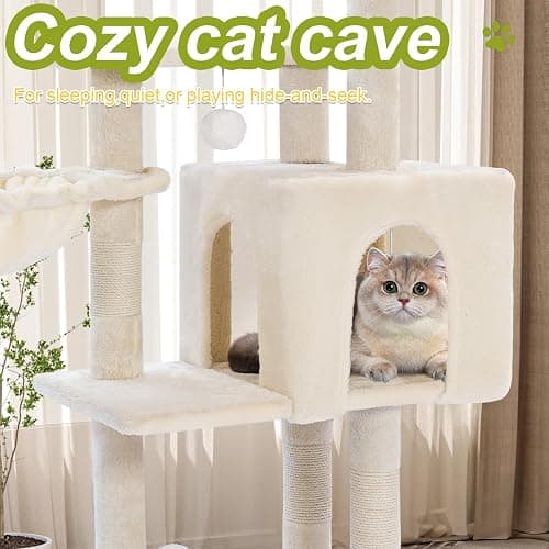 Cat Tree Tower with Metal Frame Hammock, 40'' Cat Trees for Indoor Cats Large Adult, Cat Towers with Scratching Post, Cats Condo Furniture with Cloud Top Perch, Cats Climbing Tower for Kittens(White) thumbnail 5