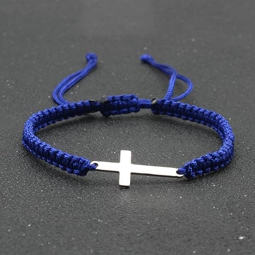 Handmade Cross Colorful Adjustable Braided String Bracelet Friendship Couple Tiny Sideways Cross Rope Bangle Lucky Protection Jewerly for Women Men Teens thumbnail 2