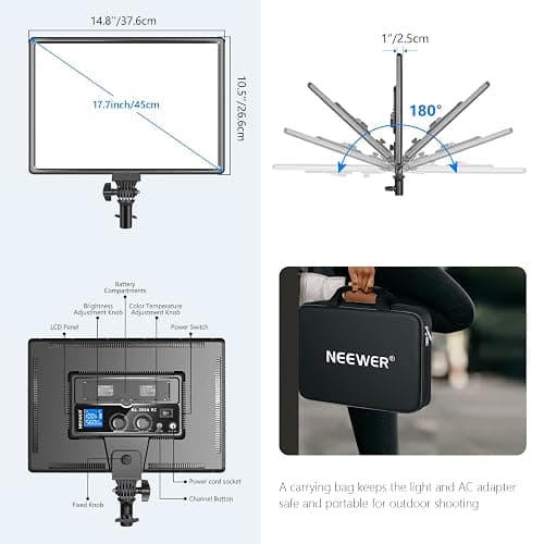 Neewer NL288 LED Video Light with 2.4G Remote, 45W 4800Lux 3200K-5600K CRI 97+ Dimmable Bi-Color 18" Soft Light Panel for Photography YouTube Live Stream Game Zoom Meeting(Battery Not Included) - NL-288ARC thumbnail 3