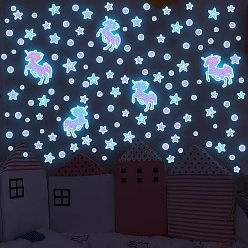 Glow in the Dark Unicorn Moon Star Wall Decals Style 6 for Girls - Image 1