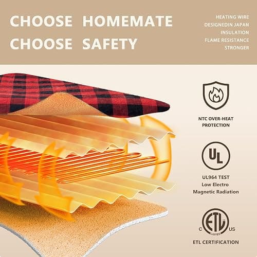 Homemate Electric Blanket Heated Throw - 50“x60“ Ultra Soft Cozy Flannel Heating Blanket with 10 Fast Heat Levels 8 Hours Auto Off Over-Heated Protection ETL Certification Keep Warm in Home Office thumbnail 4