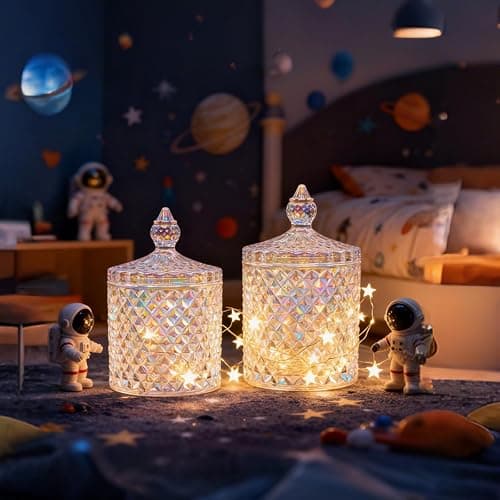 Saim Crystal Glass Jar with Lid, 2 PCS Decorative Candy Dishes 3.4inch Candy Cookie Jars,Buffet Biscuit Containers for Christmas Halloween Wedding Party - Multi-Color thumbnail 2