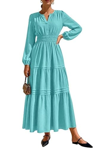 PRETTYGARDEN Women's 2025 Elegant Maxi Dresses Long Sleeve V Neck Flowy Pockets Casual Modest Dress Fall Fashion Clothes - Image 1