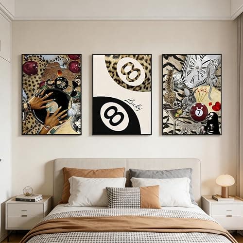 3 pcs Fashion Cheetah Canvas Wall Art Leopard Painting Wall Decor Lucky 8 Ball Poster Prints Artwork Dark Red Cheetah aesthetic Pictures for Bedroom Living Room bathroom Home Decor 12x16 in Unframed thumbnail 9