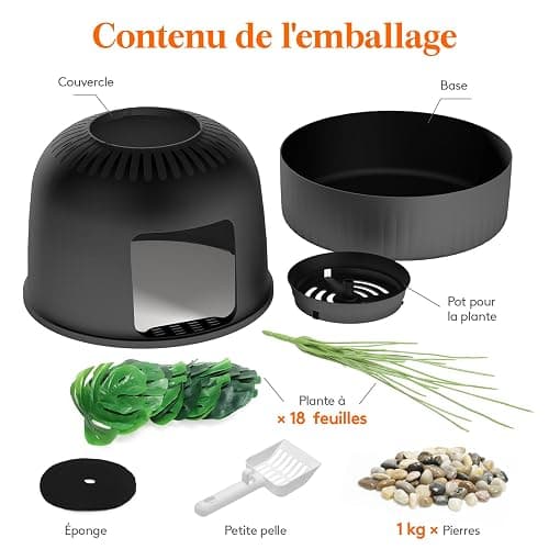 Lifewit Bac Litiere pour Chat avec Désodorisant et Filtre, Maisons de Toilette Chats pour Salon, Chambre à Coucher, Coins, Litiere Chat Fermé avec Fausse Plante, Pelle, 48 x 120 cm, Noir thumbnail 7