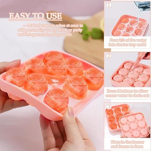 Ice Cube Mold with Lid, Silicone Rose Ice Cube Tray with Mini Tongs, Rose Ice Cube Trays for Freezer, Easy Release Ice Trays Maker, Make 9 Ice Ball Maker Mold Flower Ice Tray Mold for Cocktail thumbnail 5