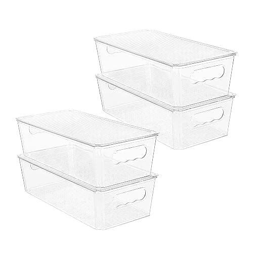 Vtopmart 4pcs Clear Organizers and Storage Bins with Lids, Stackable Plastic Storage Containers with Handles for Fridge, Freezer, Pantry, Cabinet, Kitchen Organization - Image 1
