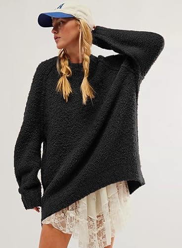Beaully Women's Oversized Long Sleeve Crewneck Fuzzy Knit Warm Sweaters 2025 Fall Pullover Sweater Tops thumbnail 5