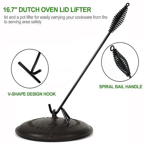 8 Piece Pre-Seasoned Dutch Oven Cooking Set Cast Iron Camping Kitchen Cookware Bakeware Skillets & Square Grill Pan w/Vintage Carrying Wood Box for Ourdoor Home BBQ Baking thumbnail 8