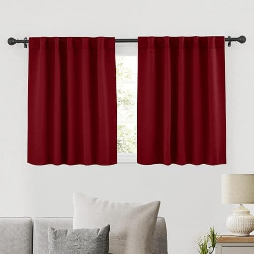 RYB HOME Living Room Curtains 36 inch Length, Darkening Energy Efficient Window Covering Heavy Duty Vertical Privacy Drapes for Nursery Kids' Room Closet, W42 x L36 inch, Burgundy Red, 2 Panels - Image 1