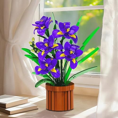 CUBIMANA Flowers Botanicals Iris Building Set - Artificial Purple Bonsai Plant for Home Office Décor, 808PCS Fake Flowers Building Block Indoor Decoration, Floar Birthday for Adults thumbnail 8