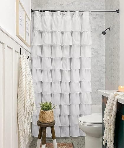 Volens White Shower Curtain Fabric Ruffle for Bathroom,72in Long thumbnail 6