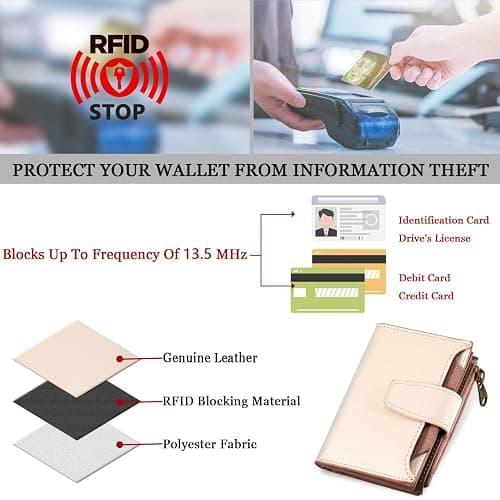 Airkit Small Wallet Women RFID Blocking Soft Leather Bifold Compact Card Holder Wallet for Women with Zipper Coin Pocket 4 ID Window thumbnail 6