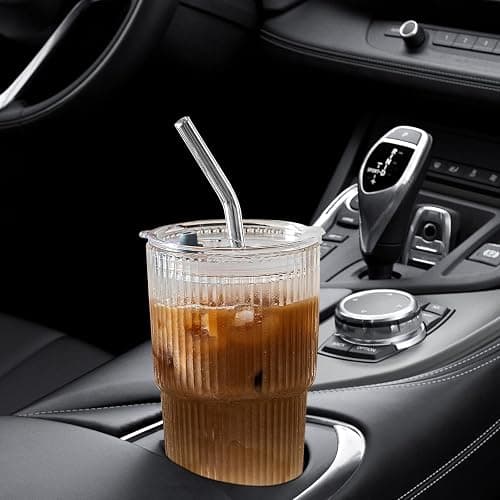 Glass Cups with Lids and Straws - 18oz Glass Tumbler with Straw and Lid, Premium Coffee Cups for Tea, Iced Coffee, Smoothie，Ideal Gift for Home, Office, 4pack thumbnail 6