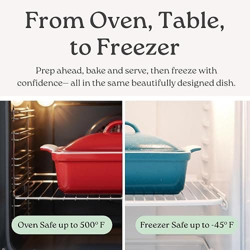 ROSSALLINI Stoneware Casserole Dish Bakeware with Lid | Covered Square Dinnerware | Medium 2 Quart, [Sage Green] thumbnail 3
