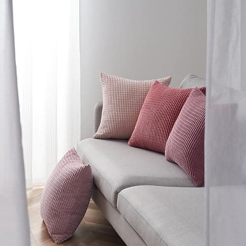 Topfinel Aesthetic Pink Room Decor Throw Pillows Covers for Couch Living Room Bedroom, Coquette Room Decorative Fluffy Corduroy Cushion Cover 18x18 Inch Set of 4 (Blush/Rose/Hot Pink) thumbnail 3