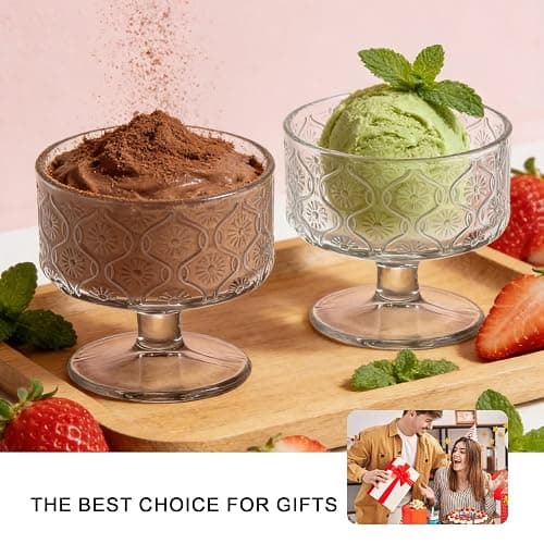 YFXREIL Set of 6 Glass Dessert Bowls, 6.09OZ, Ice Cream Cones Cocktail Glasses Elegant Martini Cups for Fruits Salads Puddings Stylish Crystal Design Perfect for Parties and Special Occasions thumbnail 5