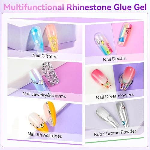 Makartt Nail Rhinestone Glue Gel, Upgrade Gel Nail Glue with Brush Pen Tip Super Strong Adhesive Precise for Nail Charms Crystals Rhinestone Beads Flower 3D Decorations 8ml*2 thumbnail 5