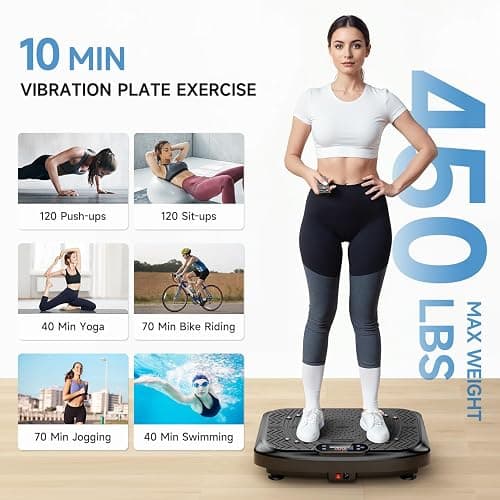 Taevno Vibration Plate Exercise Machine,Vibration Plate Machine 199 Adjustable Speed,Vibrating Plate Exercise Machine Automatic Mode P1-P7,Vibration Platform with LED & Bluetooth 450 Lbs Capacity thumbnail 3