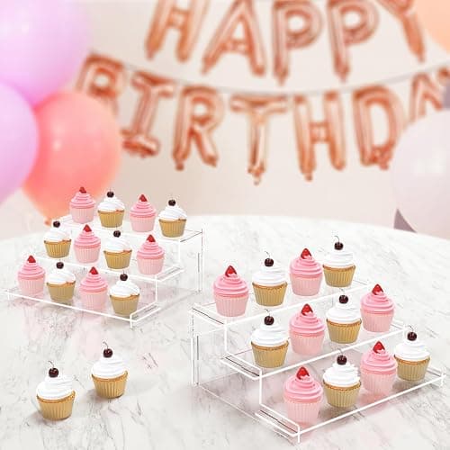 Acrylic Risers Display Stand, 3 Tier Cupcake Holder, Clear Perfume Organizer Stand, Display Shelf for Figures and Collection, Dessert Shelves for Party, Display Risers for Decoration and Organizer thumbnail 2