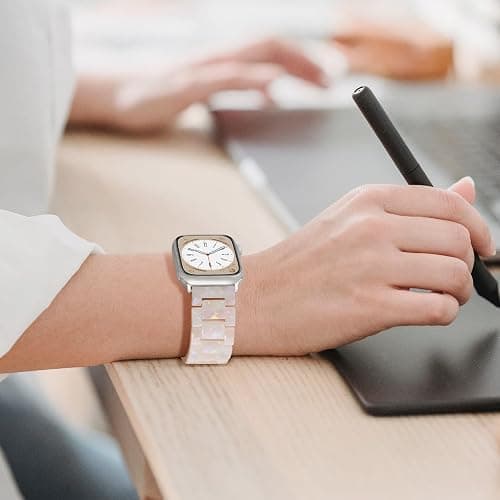 V-MORO Resin Bands Compatible with Apple Watch Series 8/7/9/10/11 Starlight Buckle Fashion Lightweight Cute Watch Strap for iwatch Series SE/6/5/4/3/2/1(Aurora White,42mm/41mm/40mm/38mm) thumbnail 3