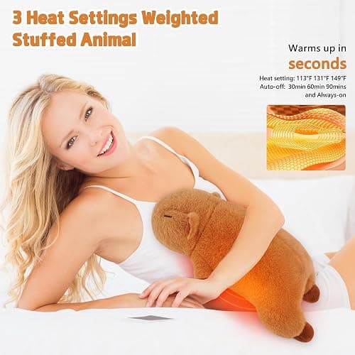 Weighted 17'' Big Capybara Electric Stuffed Animal Heating Pad for Cramps&Menstrual Pain Relief, Weighted 0.9lb Plush Heating Pad,USB Powered Heated for Neck/Back/Shoulder,Gift for Women Wife Girls thumbnail 9