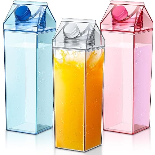 Remerry 3 Pcs Milk Carton Water Bottle Square Plastic Coffee Portable Reusable Milk Carton Cup Leakproof Juice Bottle - Image 1