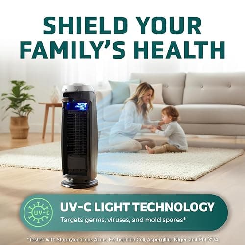 GermGuardian 4-In-1 HEPA Air Purifier for Home, Large Rooms Up To 743 Sq. Ft. with HEPA Air Filter, UV-C Light & Odor Reduction, AC4825E, 22" Tower, Gray thumbnail 5