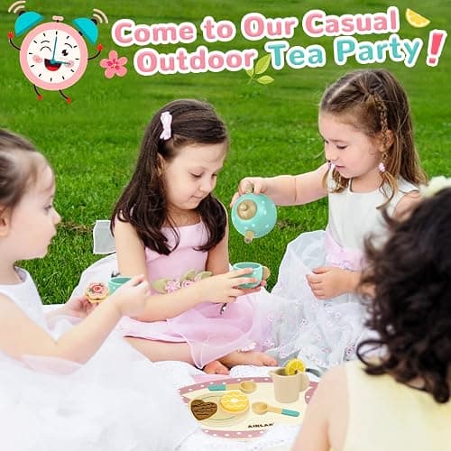 Wooden Tea Set for Little Girls Play Food Pretend Play Kitchen Accessories for 3 4 5 Years Old Girls and Boys Toddler Princess Tea Time Party Food Toys thumbnail 7