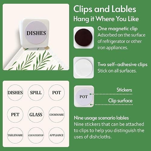 Eulnars Swedish Dishcloths for Kitchen, 8 Pack Green Reusable Paper Towels with Clips, Non-Scratch Swedish Kitchen Towels, Super Absorbent Cellulose Sponge Cloths, Dishwasher Safe, No Odor thumbnail 7
