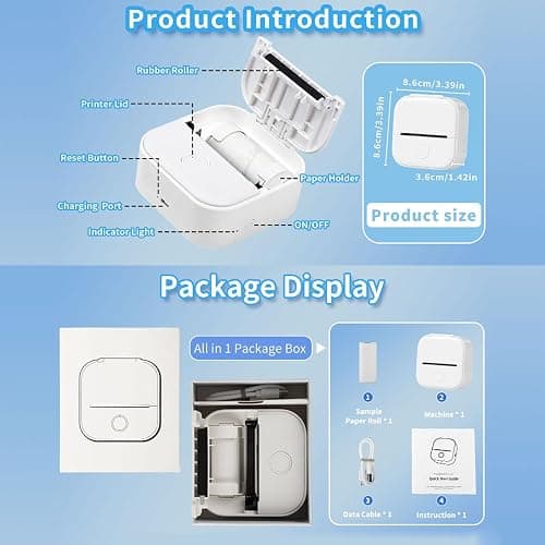 Mini Printer - T02 Bluetooth Inkless Instant Photo Printer, Small Thermal Pocket Sticker Printer, Portable Mobile Phone Picture Printer, for Students, Gift, Receipts, White (Bunny Case Not Included) - White - 1 Printer + 1 Roll Paper thumbnail 9
