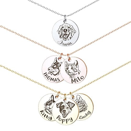 Anavia Personalized Pet Portrait Necklace, Handmade Memorial Jewelry Gift, Custom Round Disc Photo Engraved Necklace for Animal Lovers, Dog Mom, Dog Dad - Image 1