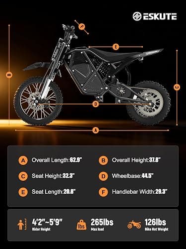 ESKUTE Electric Dirt Bike for Teens Adults, Mid-Drive Motor 3500W Peak, Electric Motorcycle 48V23Ah Battery, 53-Mile Range, 38-46mph, Hydraulic Nitrogen Dual Shock Absorbers thumbnail 6
