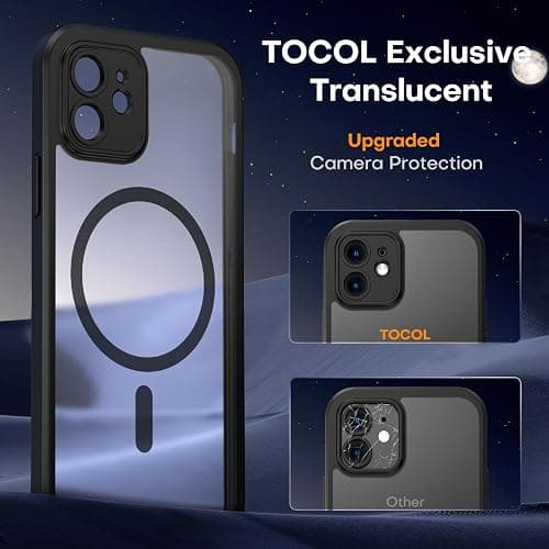 TOCOL Magnetic for iPhone 12 Case, Upgraded Full Camera Protection, Fit for MagSafe, Rugged Phone Case for iPhone 12 6.1 Inch, Drop Protection, Anti-Scratch, Black thumbnail 5