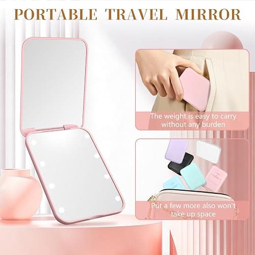 Kakuje Compact Mirror, 1X/3X Magnification LED Pocket Mirror with Nternal BIattery, Mini Mirror for Purse, Pocket,Travel and Present (Pink) thumbnail 6