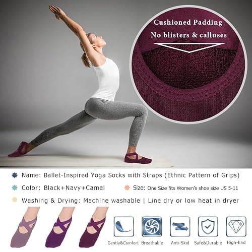 Ozaiic Pilates Socks for Women Non Slip Grip, Yoga Socks with Grippers for Barre, Hospital, Ballet, Dance, Barefoot Workout thumbnail 6