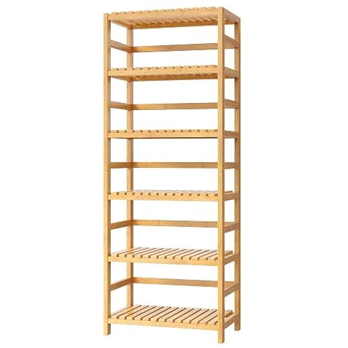 FOTOSOK 6-Tier Bamboo Shelf with Adjustable Shelves, Bamboo Kitchen Cabinet | Tall Bamboo Bookshelf and Plant Shelf with 250-lb Shelf Capacity for Laundry Bathroom Kitchen Pantry Home Office thumbnail 9