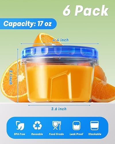 BiuLeon 6 Pack-17oz Freezer Storage Containers, Plastic Food Storage Containers with Twist Top Lids, BPA Free and Reusable Soup Containers with Lid, Microwave and Dishwasher Safe thumbnail 2