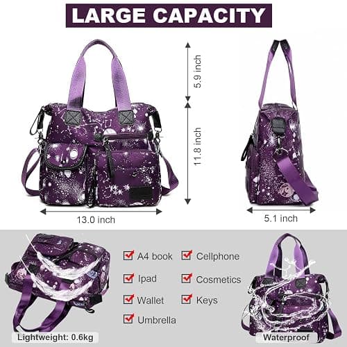 Tote Bag for Women,Multi Pockets Shoulder Handbag,Nurse Bag for Work,Large Cross body Purse,Fashion Nylon Top Handle Satchel thumbnail 5