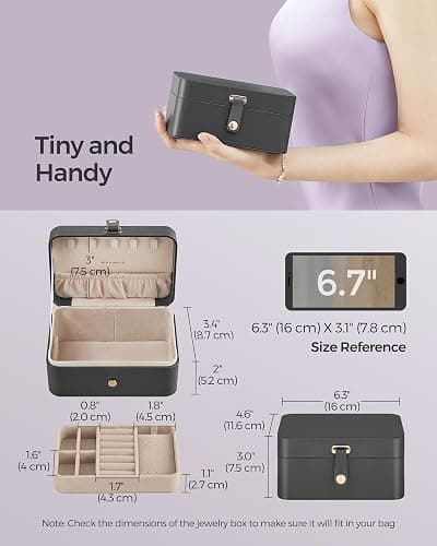 SONGMICS Jewelry Organizer Box, Travel Jewelry Case, 2-Layer Travel Case for Earrings, Necklaces, Bracelets - Portable Jewelry Storage with Large Capacity, Gift Idea, Slate Gray UJBC166G01 thumbnail 4