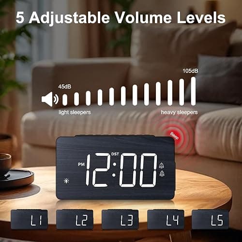 LICHI Wooden Digital Alarm Clock for Bedrooms， Loud Alarm for Heavy Sleepers, Dual Use as Desk/Wall Clock, Adjustable Volume, Dimmer, DST - Wood Decor & Gifts thumbnail 3