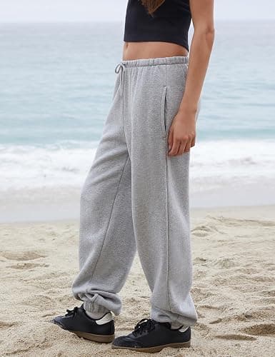 Ugerlov Women's Low Rise Fleece Lined Baagy Sweatpants 2026 Trendy Drawstring Lounge Casual Sweat Pants with Pockets thumbnail 4
