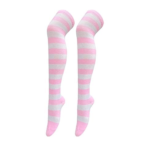 Bestjybt Women Striped Thigh High Socks Over Knee Socks Knee High Costume Stockings Leg Warmers - Image 1