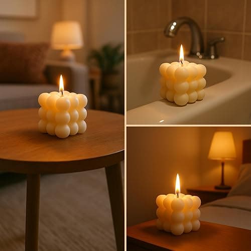 Zenith Gaia Bubble Kerze Aus 100% Natürlichem Sojawachs - Beige 6x6x6cm - Britische Birne & Freesie - Handgemacht - Perfekte Deko Kerze Für Wohnzimmer Schlafzimmer Meditation - Clean Girl Aesthetic thumbnail 8
