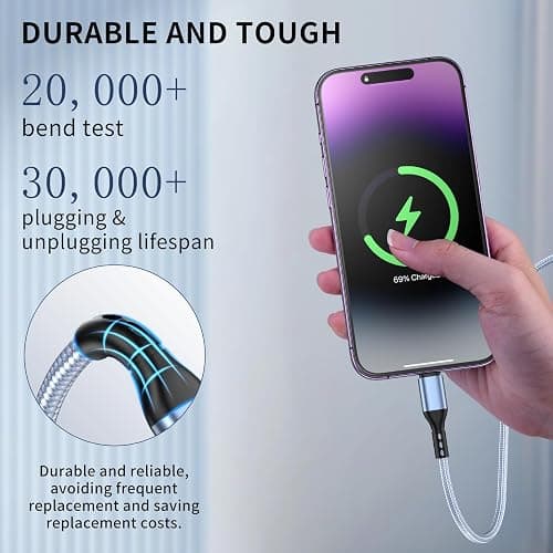 iPhone Charger 3pack 10FT Apple MFi Certified Nylon Braided Lightning Cable Fast Charging Long USB Charging Cable High Speed Transfer Cord for iPhone 14 13/12/11 Pro Max/XS MAX/XR/XS/X/8/7/Plus/6S thumbnail 4
