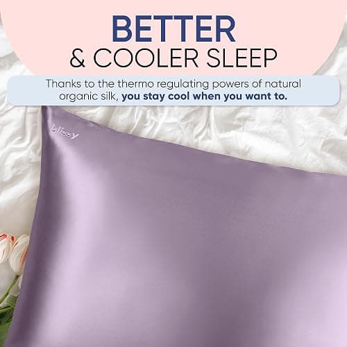 Blissy Silk Pillowcase - 100% Pure Mulberry Silk - 22 Momme 6A High-Grade Fibers - Silk Pillow Cover for Hair & Skin - Regular, Queen & King (Lavender, King) thumbnail 8